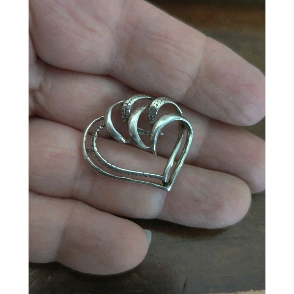 Pendant Sterling Silver Heart 925 Twined Twisted Style 1" 3g Vintage Signed
